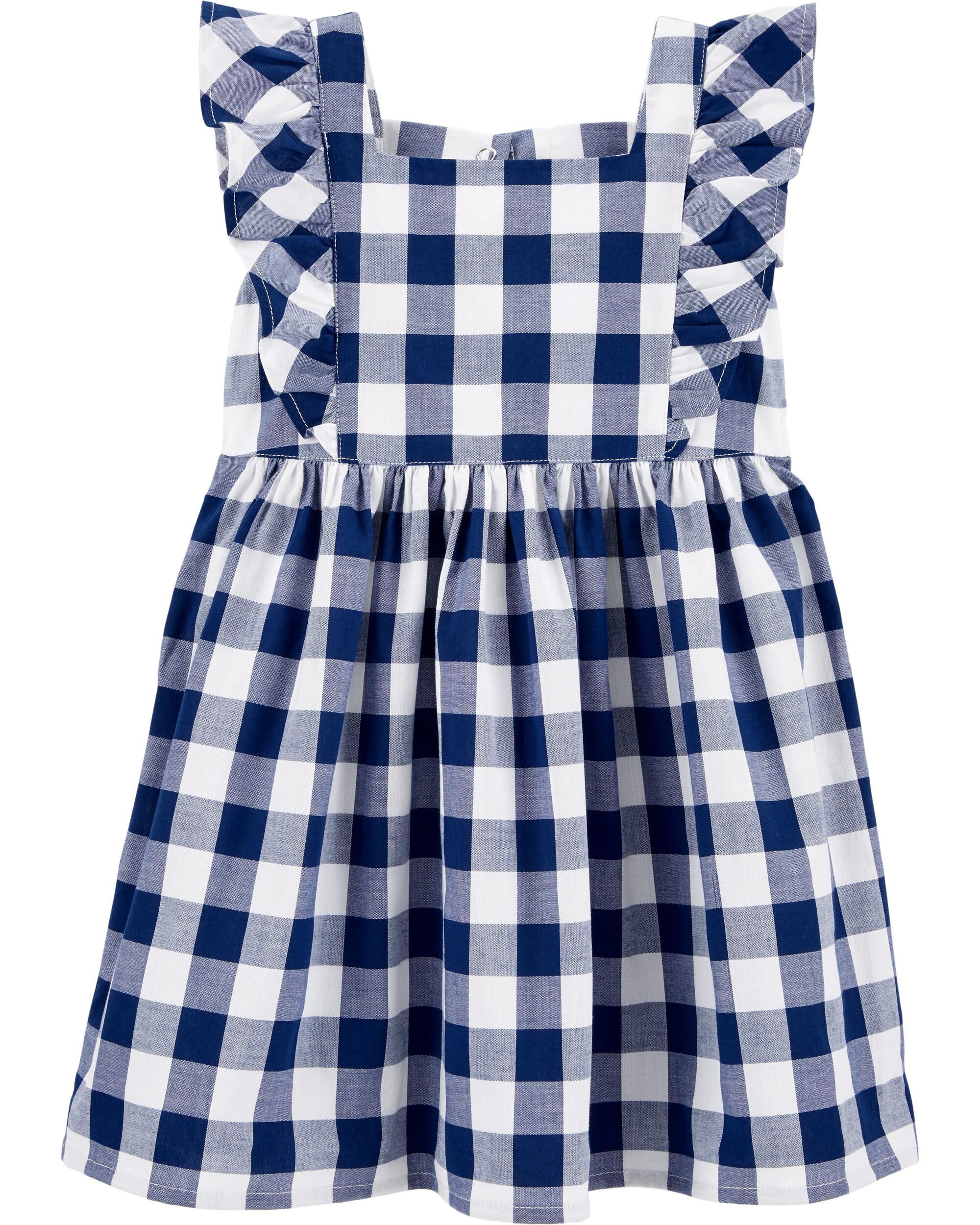 navy and white gingham dress